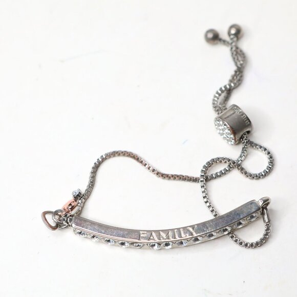 IBB "FAMILY" Crystal Bolo Bracelet Adjustable Silver Tone Slider Chain Charm - Picture 8 of 11